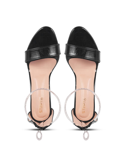 BLACK PATTERN TRANSPARENT BLOCK HEEL