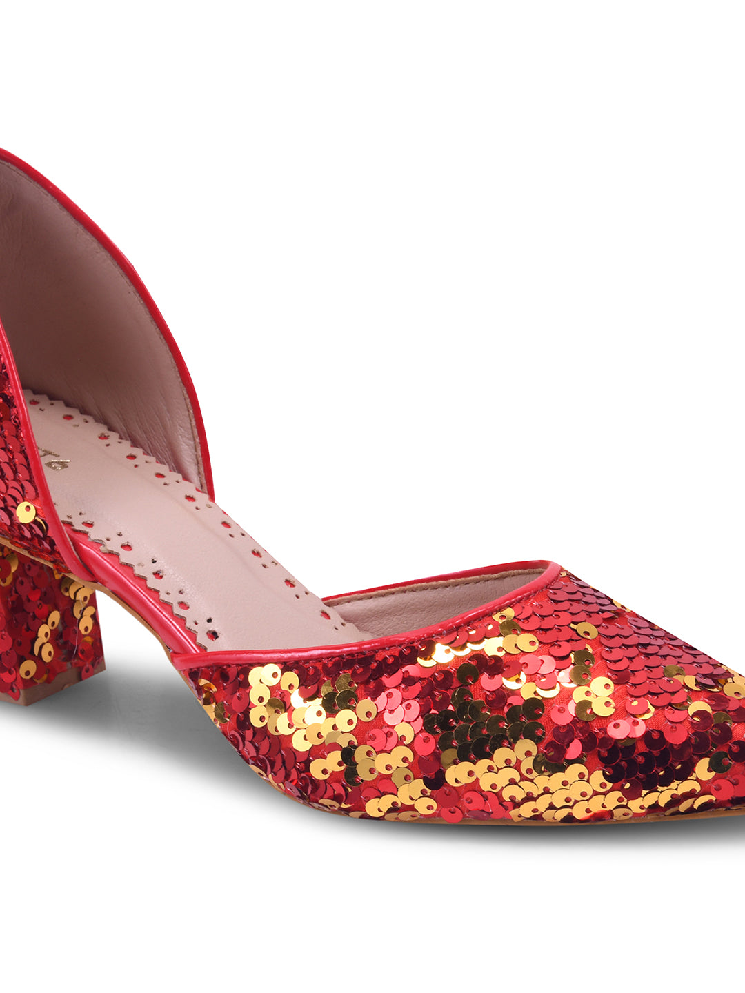 Festive Glow Red-Gold Sequin Heels for Women