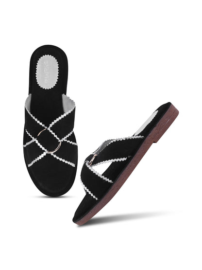 Urban Chic Black Slip-On Sandals for Women