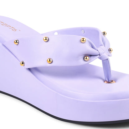 GOLD RIVET STRAP PURPLE WEDGES