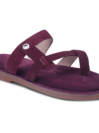Plum Maroon Cross-Strap Slip-On Comfort Sandals for Women