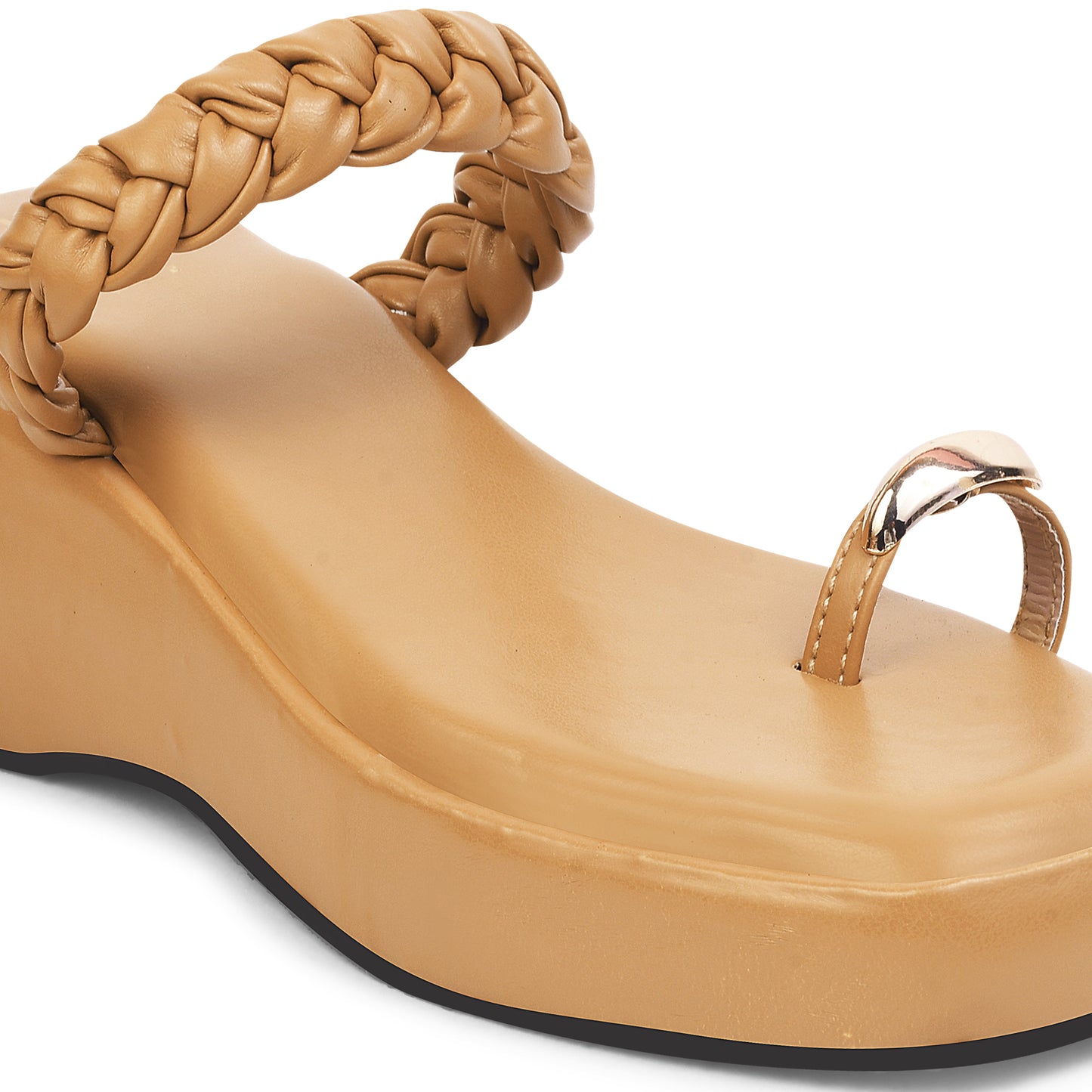 BEIGE WOVEN STRAP WEDGES