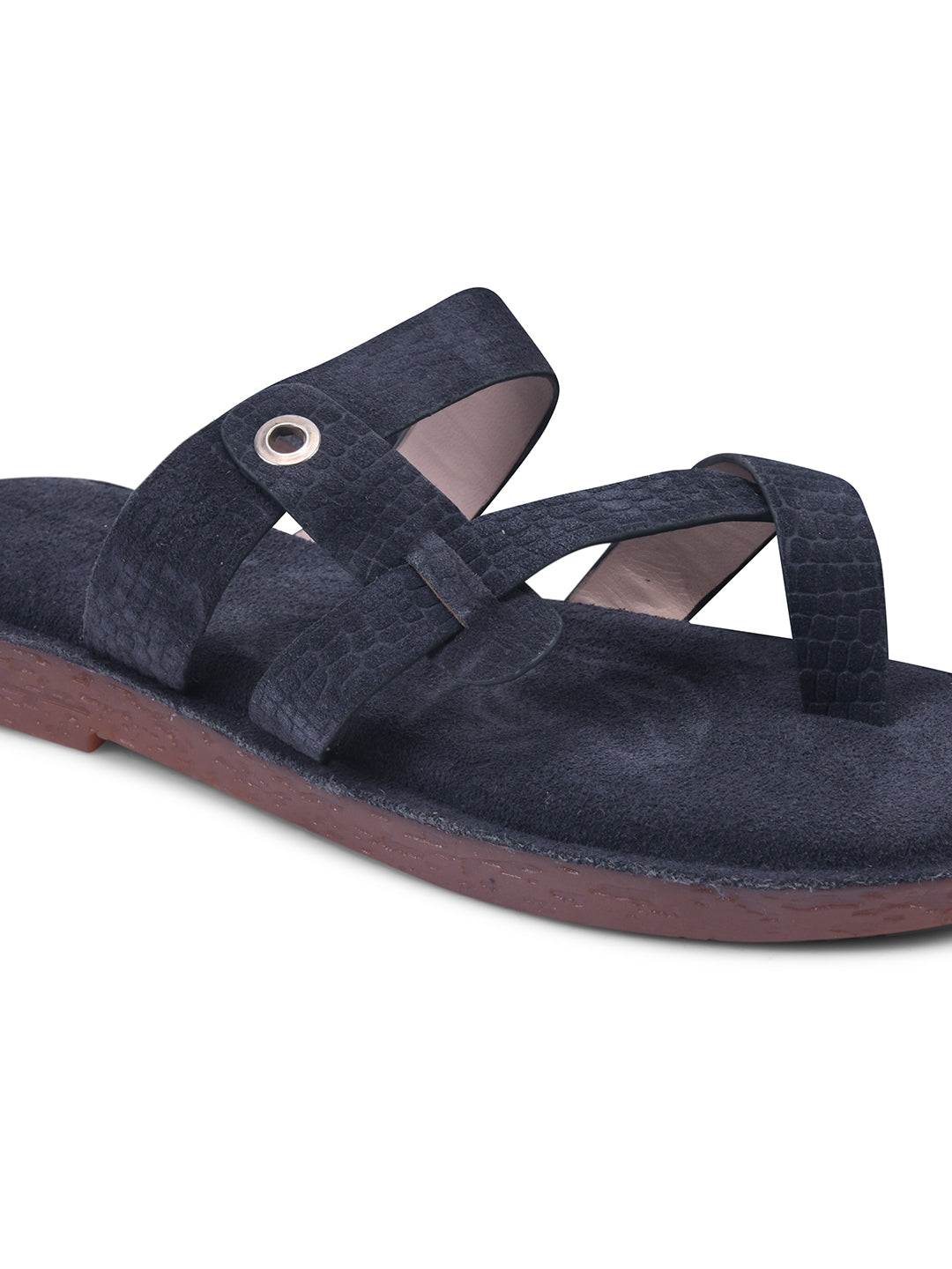 Navy Blue Cross-Strap Slip-On Comfort Sandals for Women