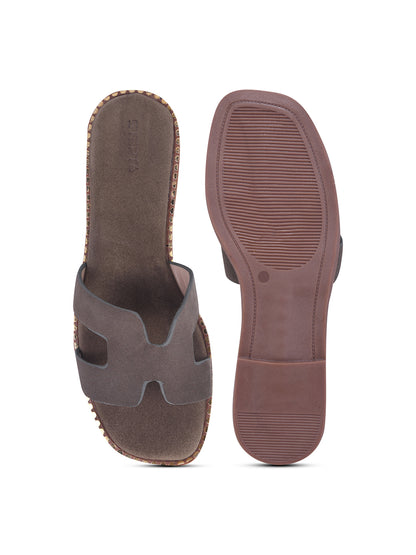 Urban Chic Dark Grey H-Strap Slip-On Sandals for Women