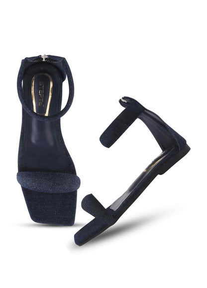 Ankle Strap Zip Back Flat Navy Blue