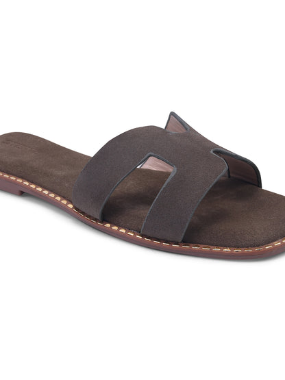 Urban Chic Dark Grey H-Strap Slip-On Sandals for Women