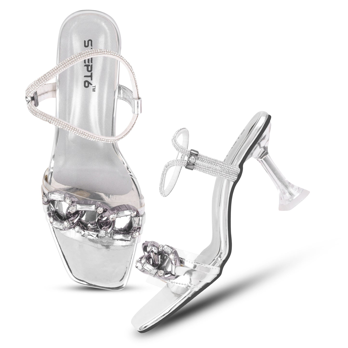 SILVER CHAIN PATTERN HEELS