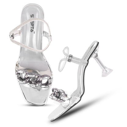SILVER CHAIN PATTERN HEELS