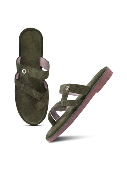 Olive Green Cross-Strap Slip-On Sandals for Women