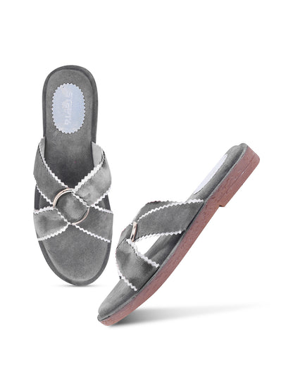 Urban Chic Grey Slip-On Comfort Sandals for Women