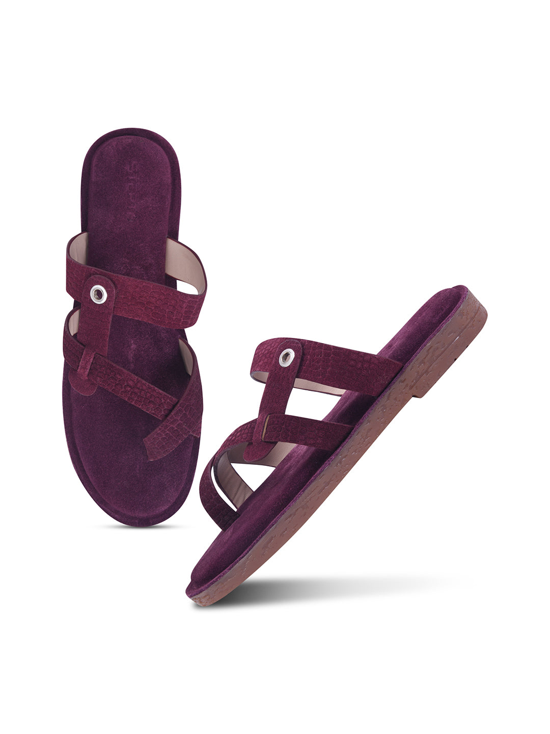 Plum Maroon Cross-Strap Slip-On Comfort Sandals for Women