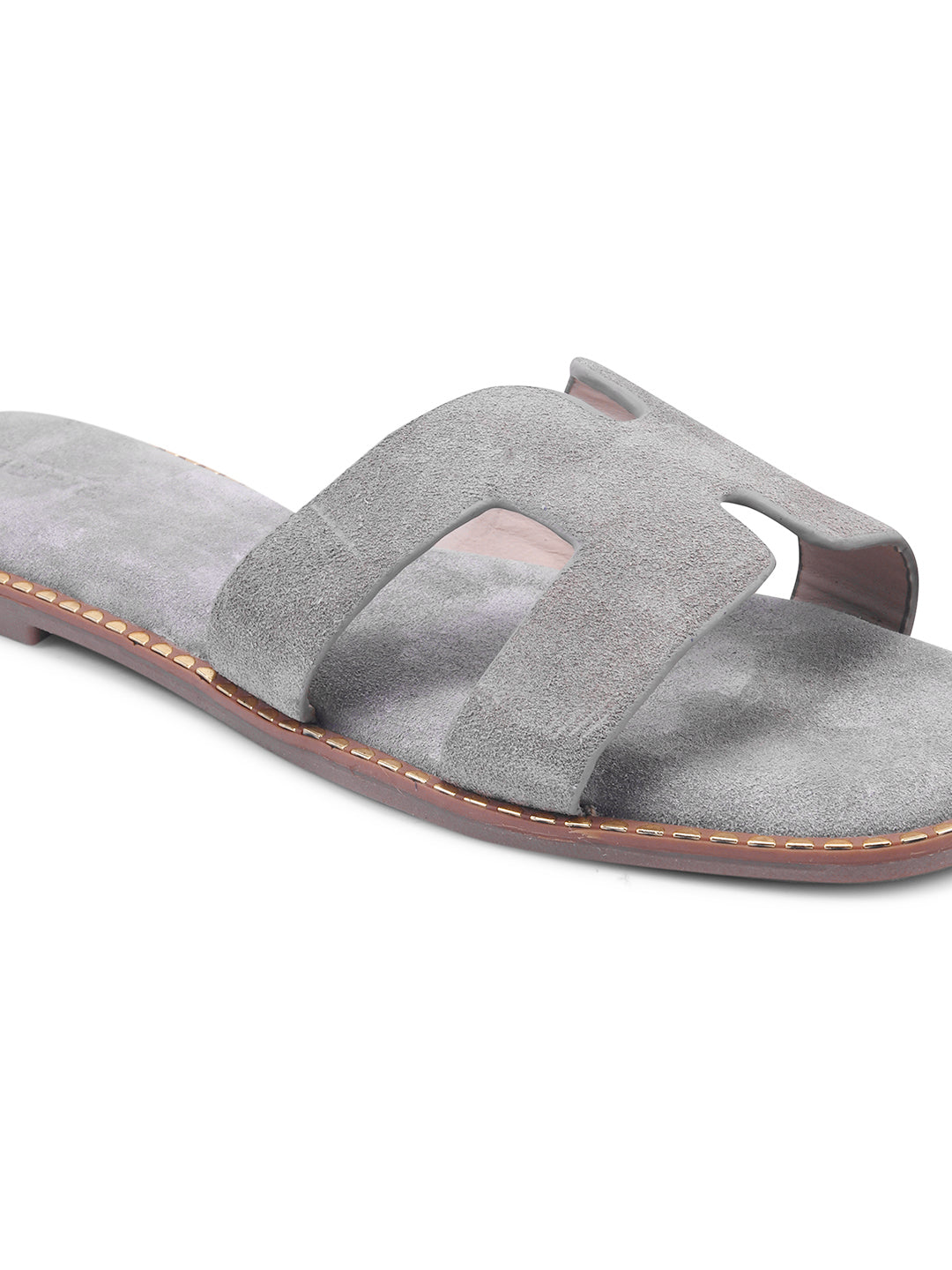 Urban Chic Light Grey H-Strap Slip-On Sandals for Women