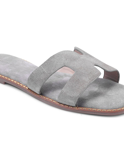 Urban Chic Light Grey H-Strap Slip-On Sandals for Women