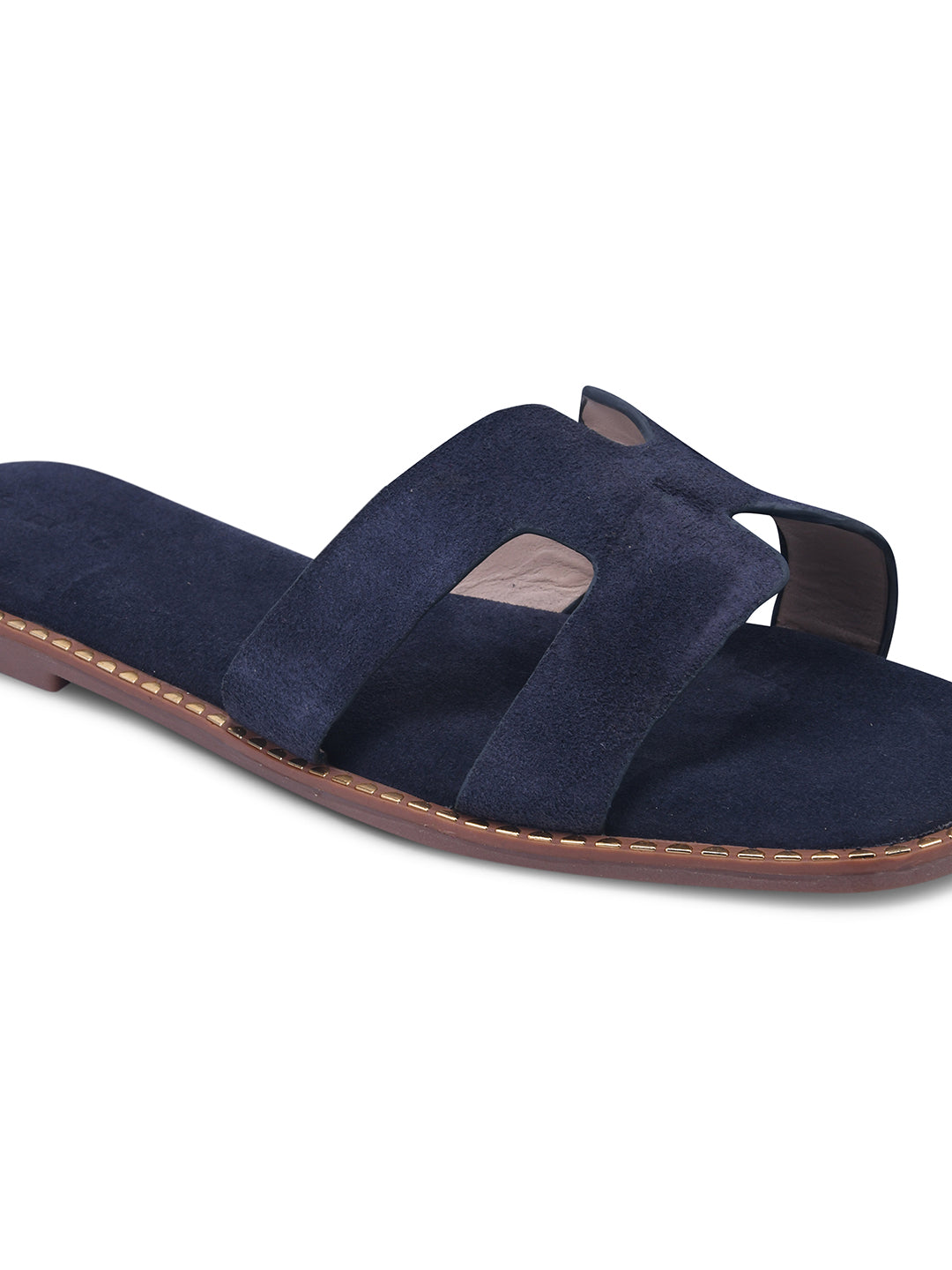 Urban Chic Navy Blue H-Strap Slip-On Sandals for Women