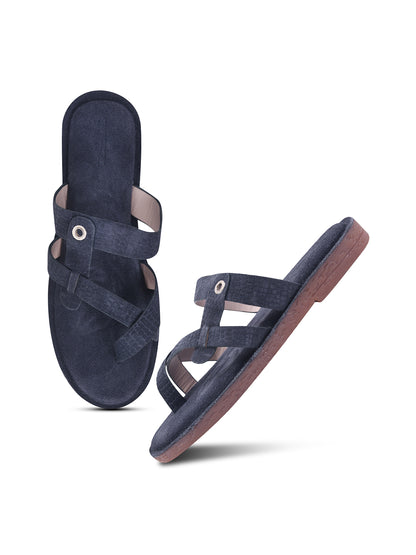 Navy Blue Cross-Strap Slip-On Comfort Sandals for Women