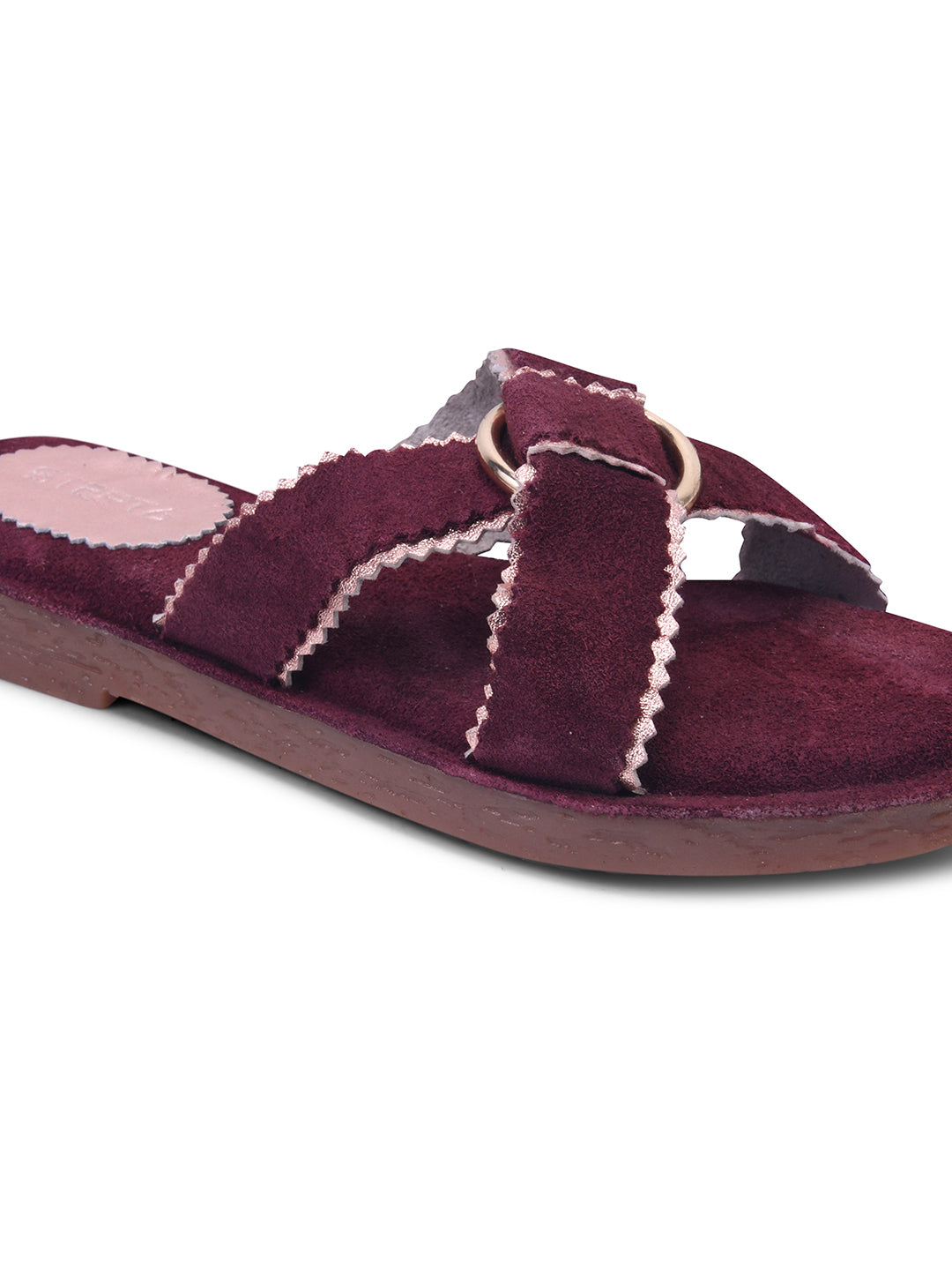 Urban Chic Maroon Slip-On Comfort Sandals for Women