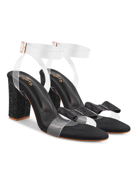 Shimmer bow black heel