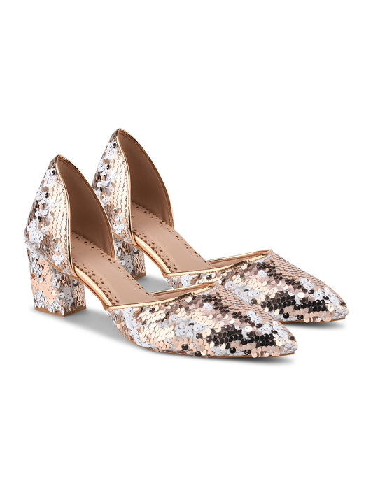 Blush Glow Rose Gold & White Sequin Party Pumps