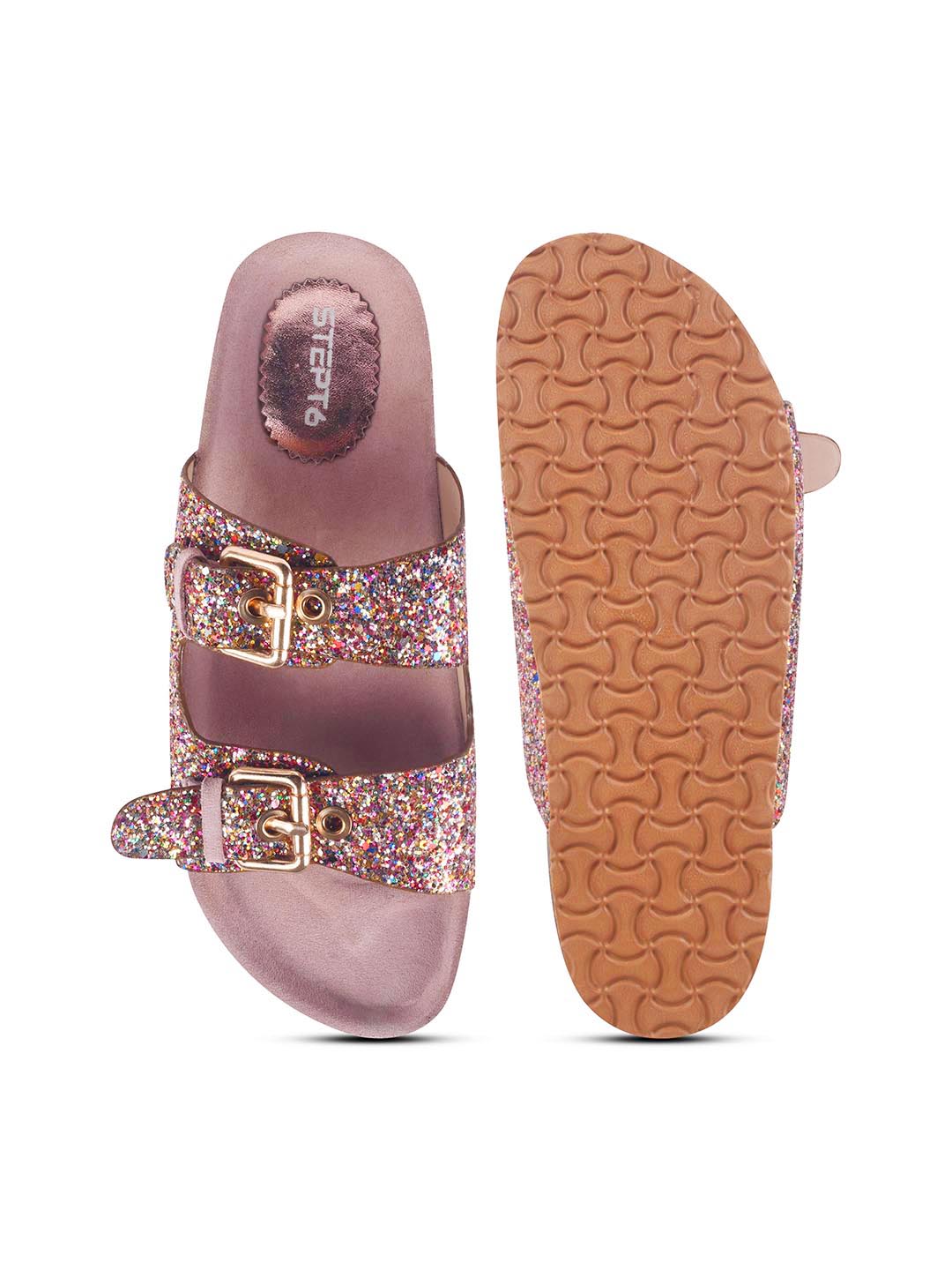 SPARKLE SUEDE COMFORT SLIDES FOR WOMEN - PINK