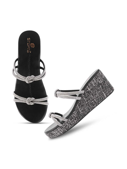 Black Jute diamond Chain wedge