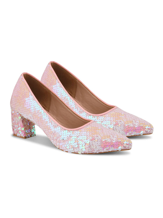Blush Dream Pink & White Sequin Party Pumps