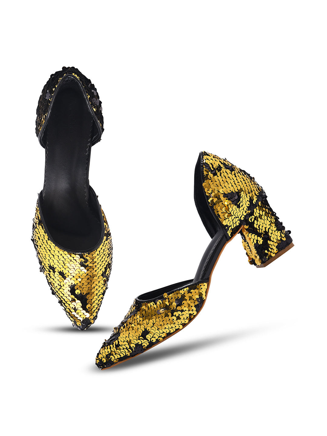 Golden Noir Party Block Heel Pumps
