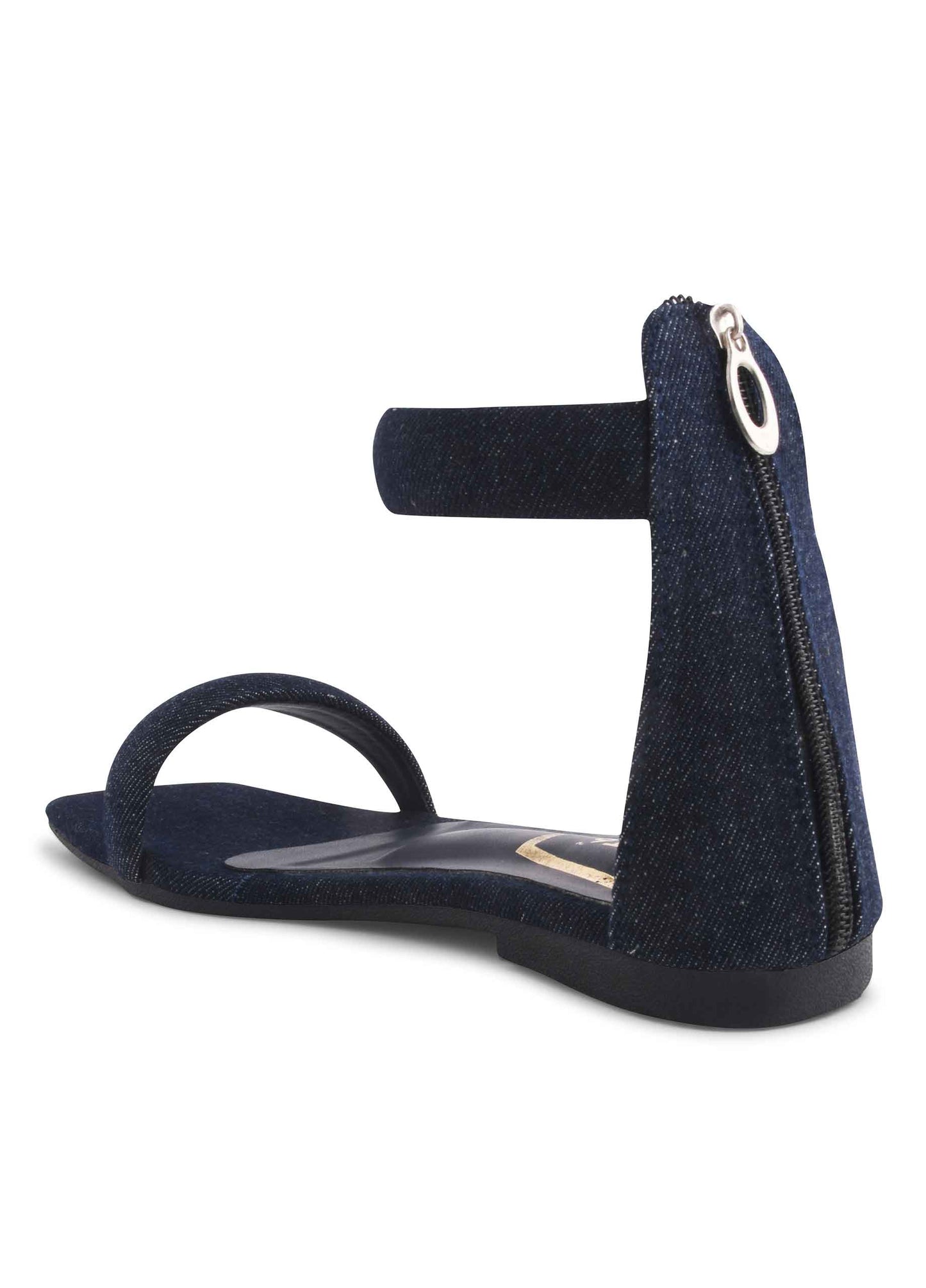 Ankle Strap Zip Back Flat Navy Blue