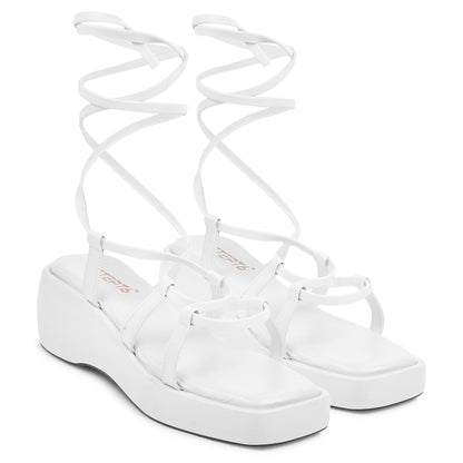 WHITE ROMAN WEDGES