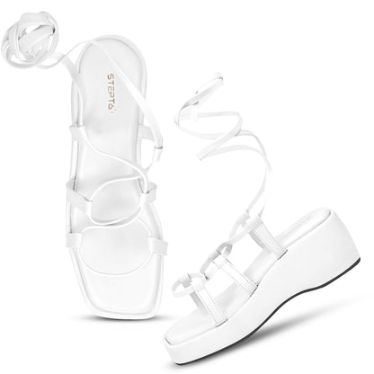 WHITE ROMAN WEDGES