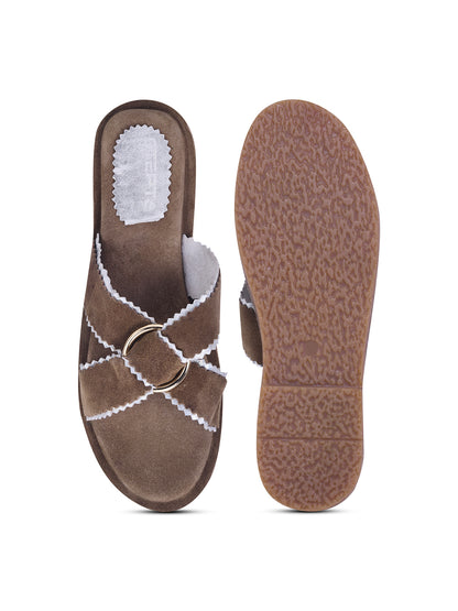 Urban Chic Brown Slip-On Comfort Sandals for Women