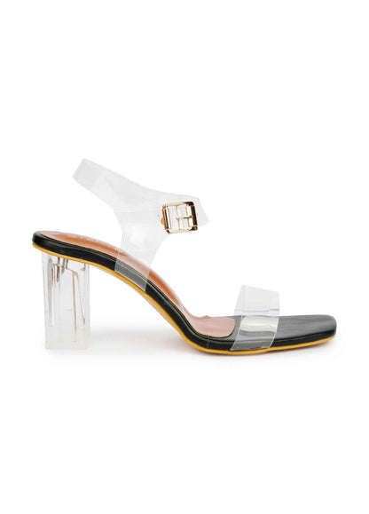 Vinyl Strap Block Heel - Black