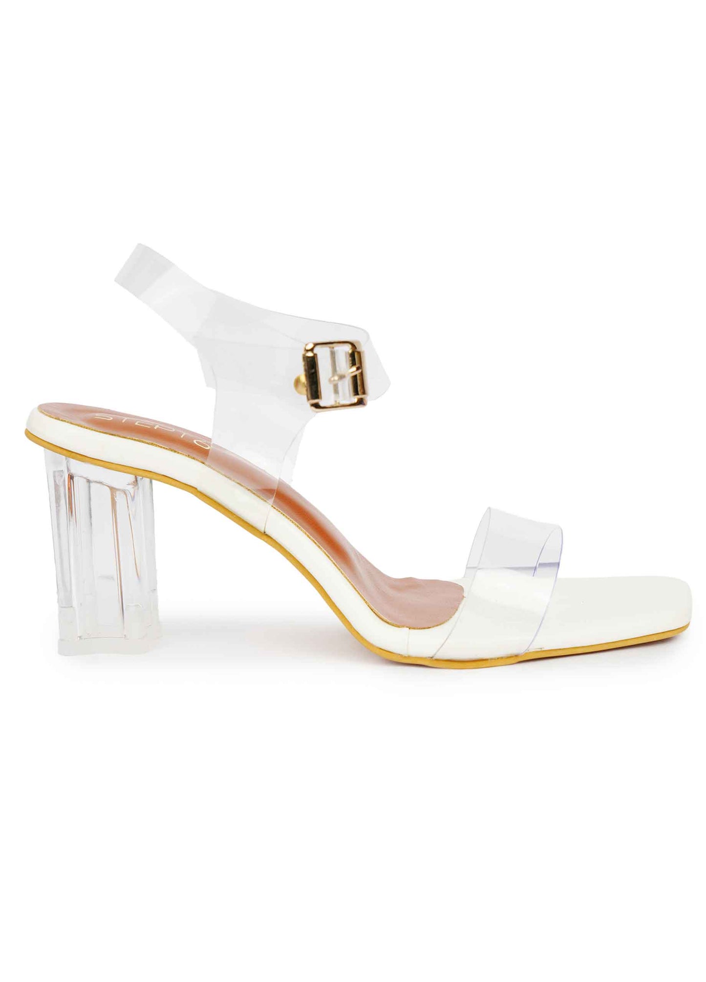 Vinyl Strap Block Heel - White