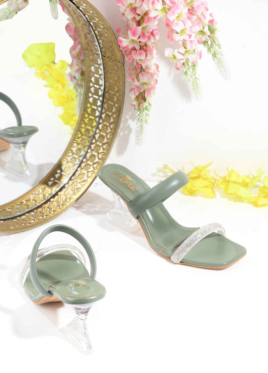 Diamond Chain Transparent Stilettoes - Green