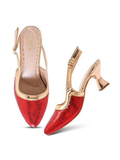 Shimmering Red Slingback Heels