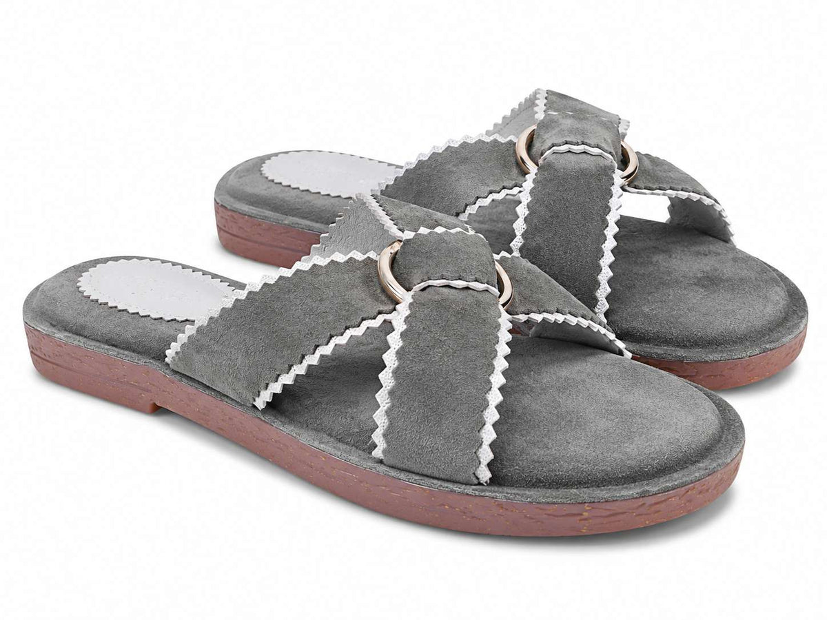Huxley Grey Suede Slides