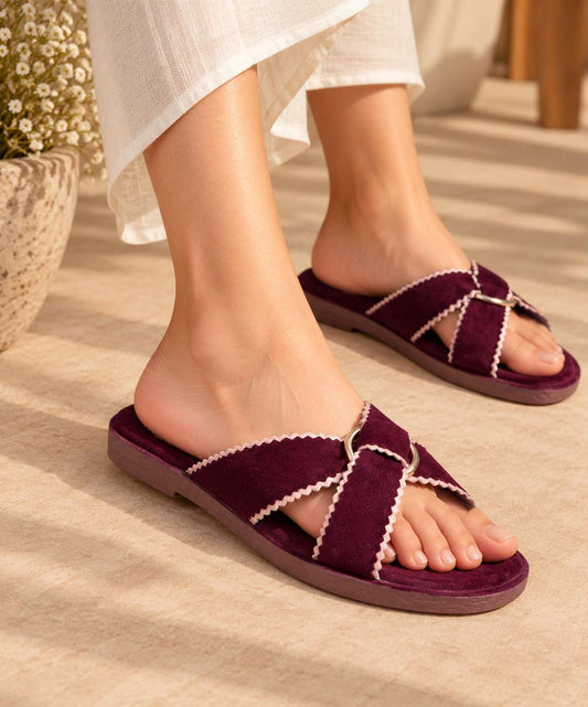 Huxley Maroon Suede Slides