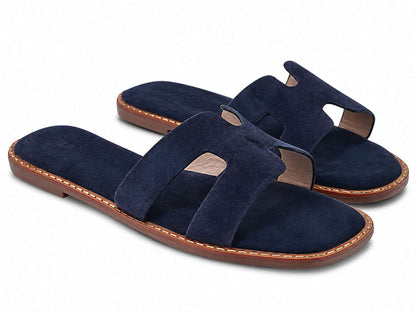 Harlow Navy Blue Suede Slides
