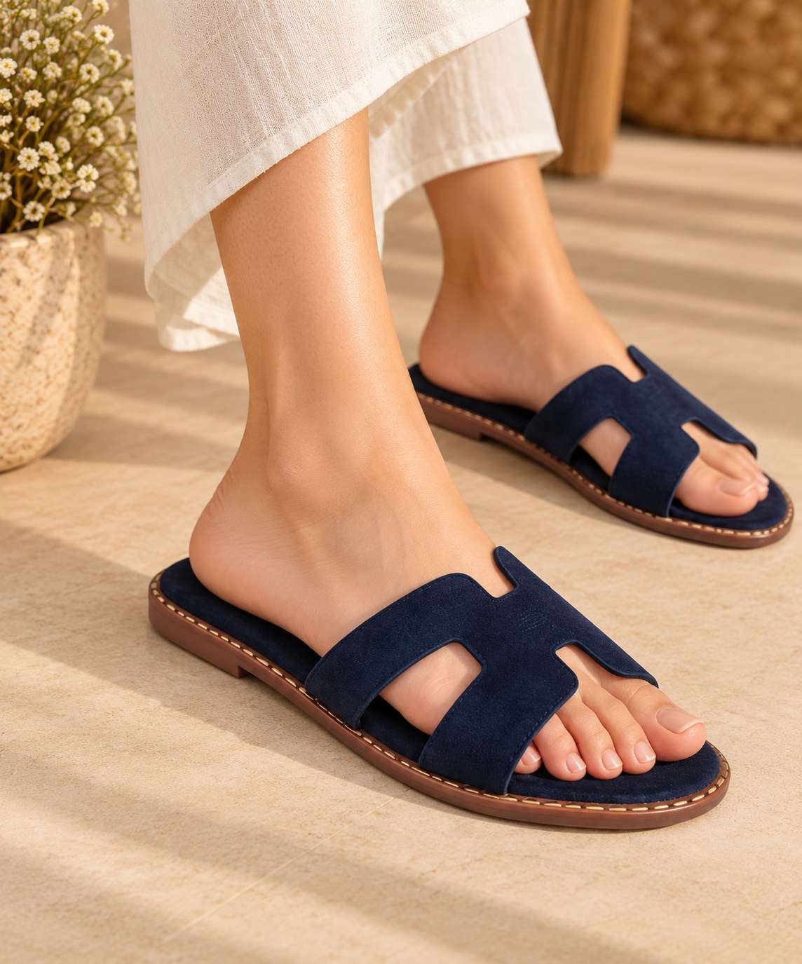 Harlow Navy Blue Suede Slides