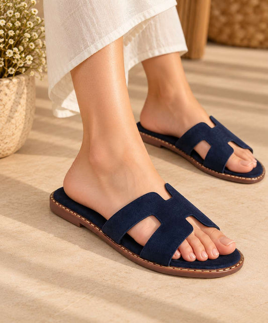Harlow Navy Blue Suede Slides