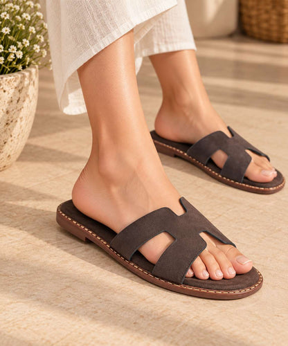 Harlow Dark Grey Suede Slides