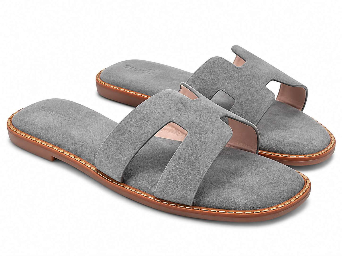 Harlow Grey Suede Slides