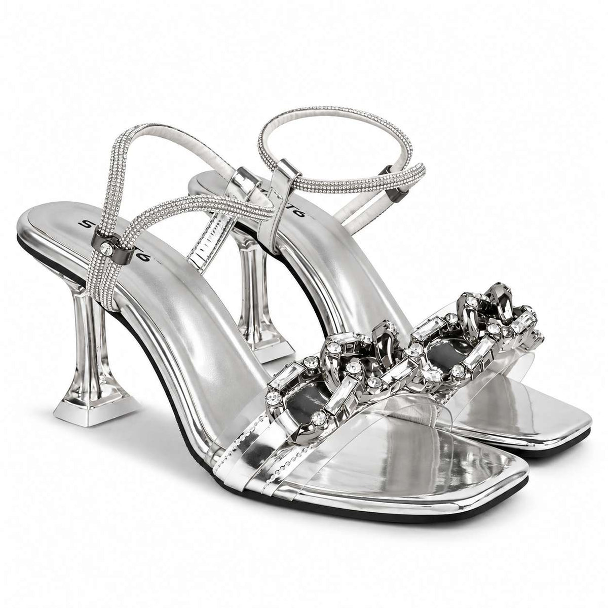 SILVER CHAIN PATTERN HEELS