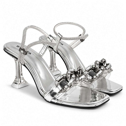 SILVER CHAIN PATTERN HEELS