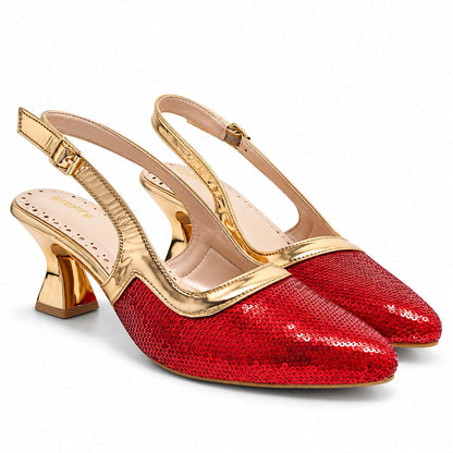 Shimmering Red Slingback Heels