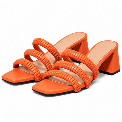 Orange Strappy Block Heels
