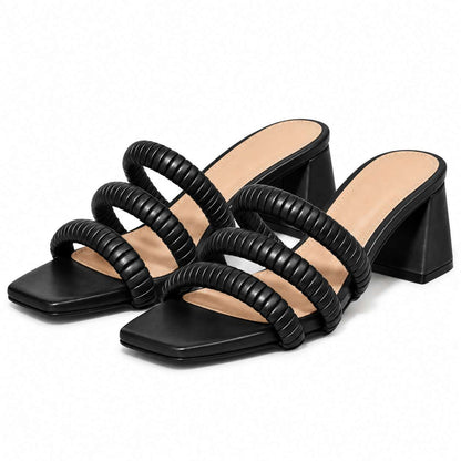 Black Strappy Block Heels