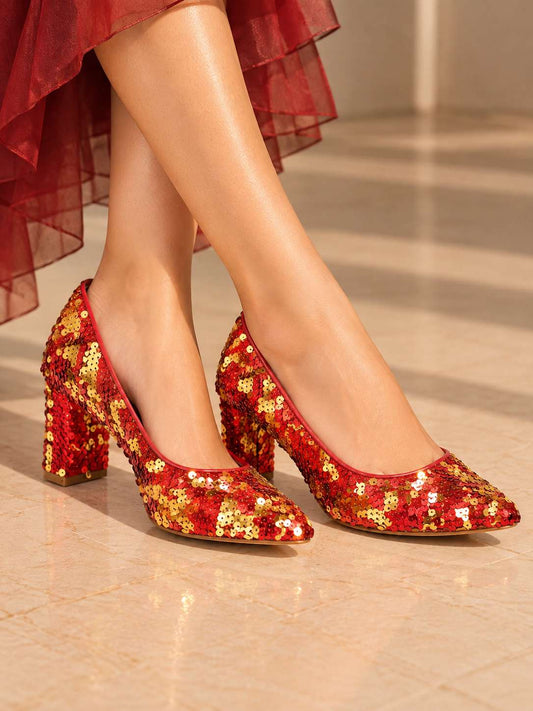 Pebble Spark Sequin Block Heels