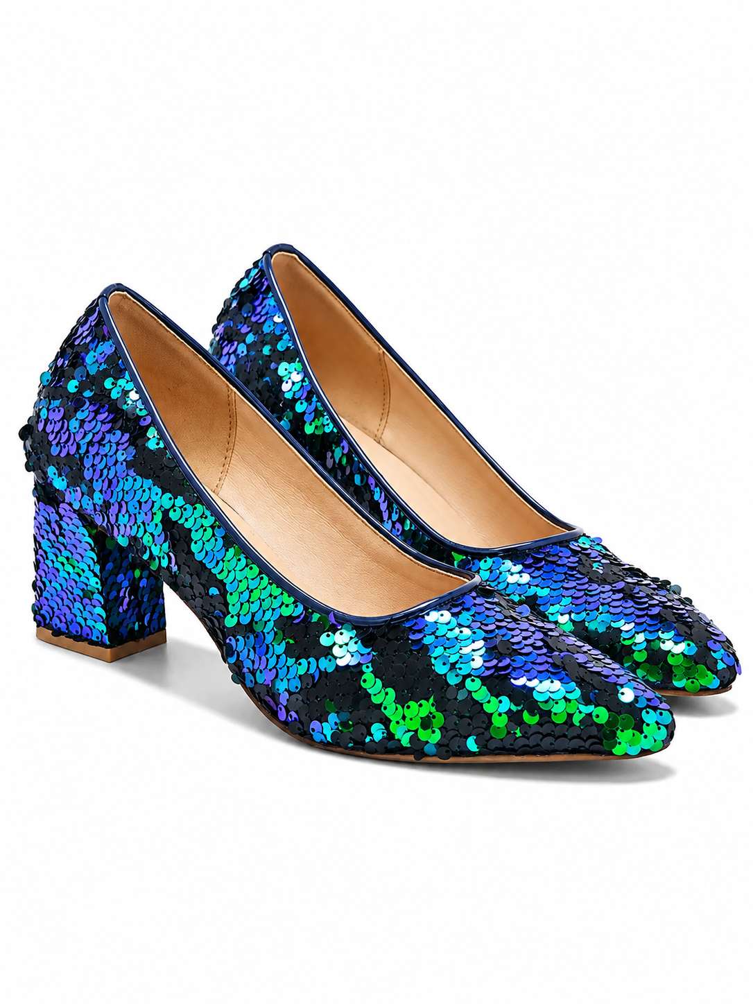Aurora Noir Sequin Block Heels