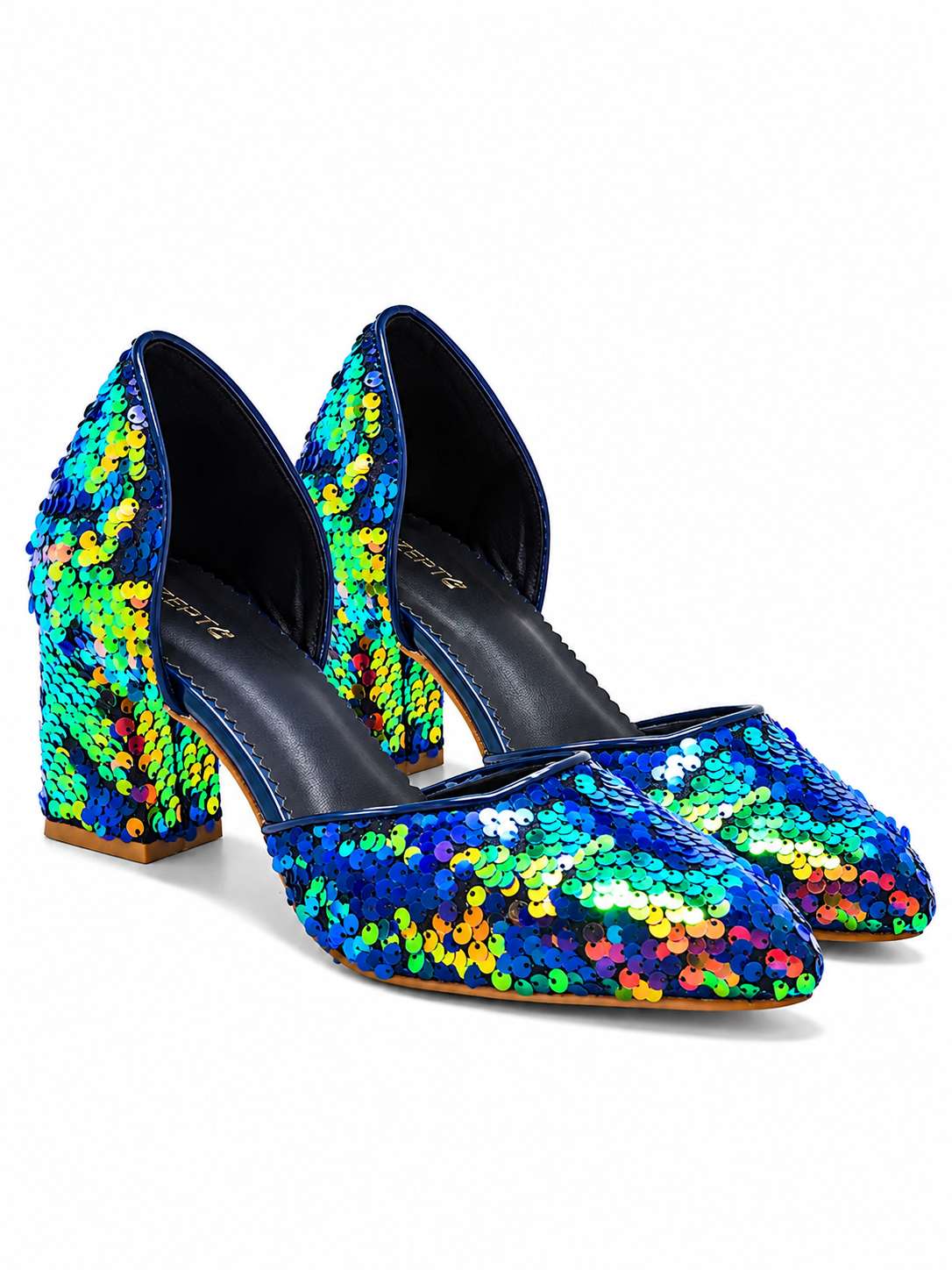 Noir Sequin Block Heels
