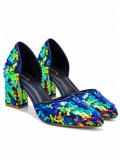 Noir Sequin Block Heels